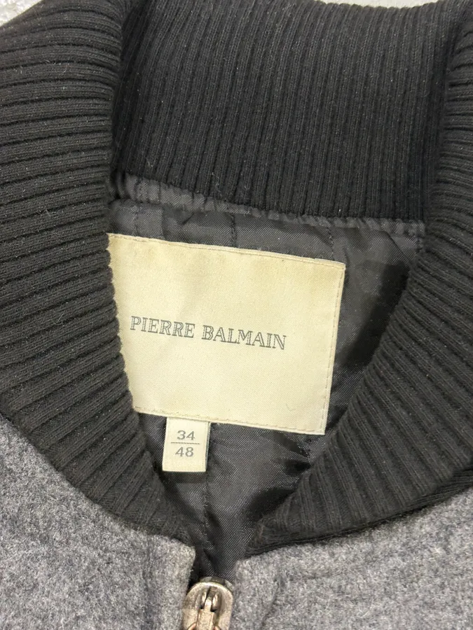 AW2013 Pierre Balmain Grey Wool & Leather Teddy Bomber Jacket - Image 8