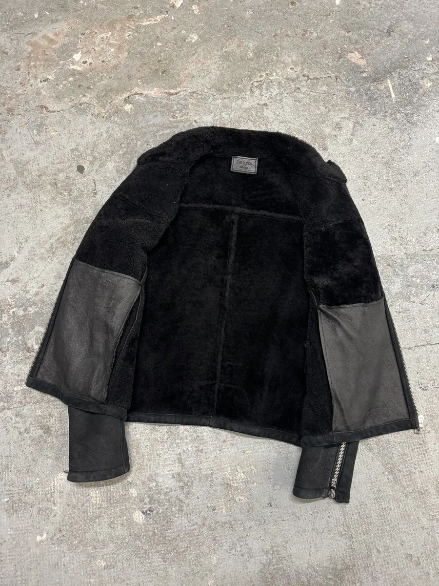 AW2013 Prada Pilot Bomber B3 Black Shearling Leather Jacket - Image 15