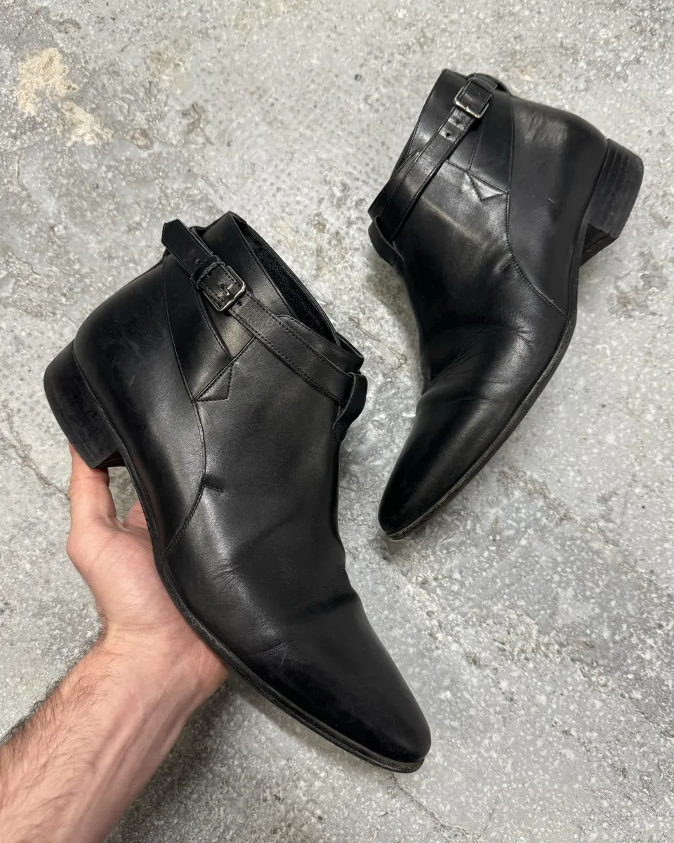 AW2013 Saint Laurent Black Mid Leather Biker Boots