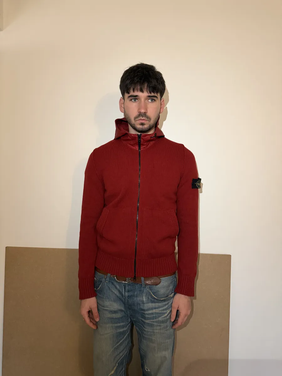 AW2013 Stone Island Red Wool Tactical Hooded Zip-up Jacket - Image 2