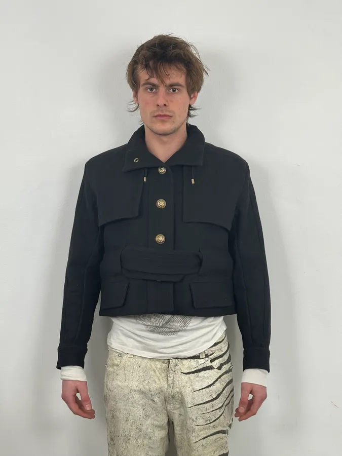 AW2014 Balmain Black Cropped Wool Buttoned Jacket - Image 2