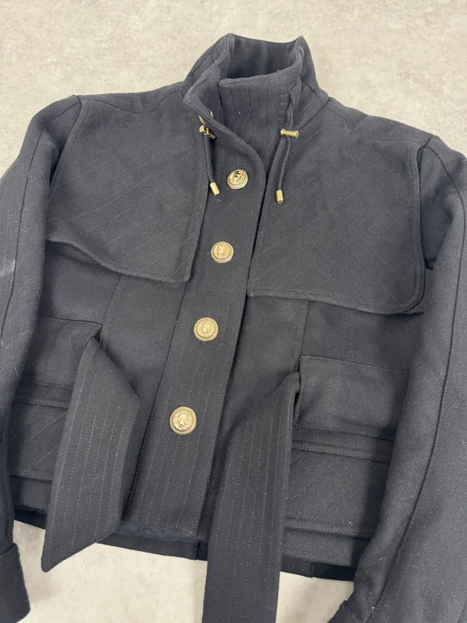 AW2014 Balmain Black Cropped Wool Buttoned Jacket - Image 4