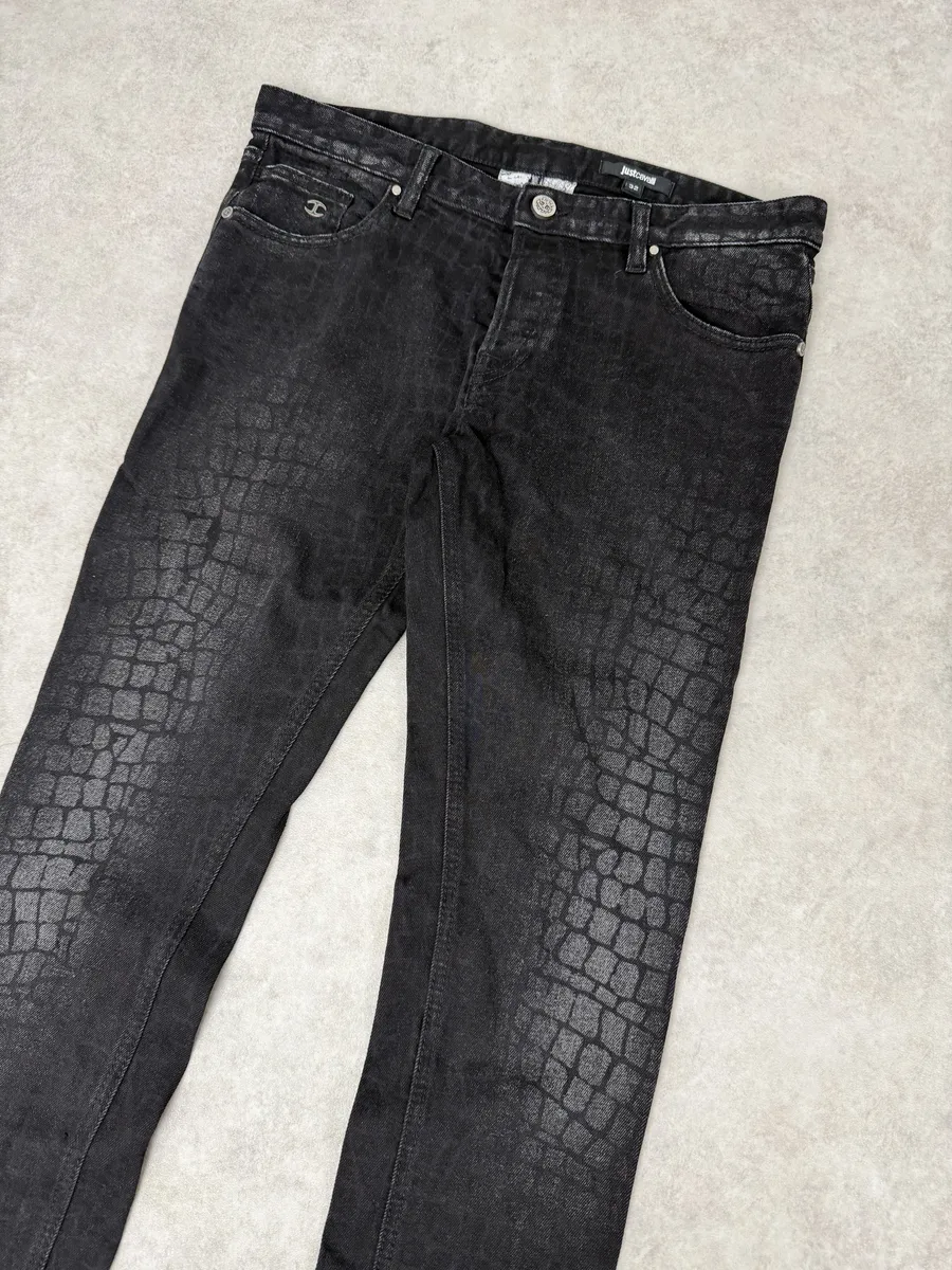 AW2014 Cavalli Black Crocodile Print Slim Pants - Image 9