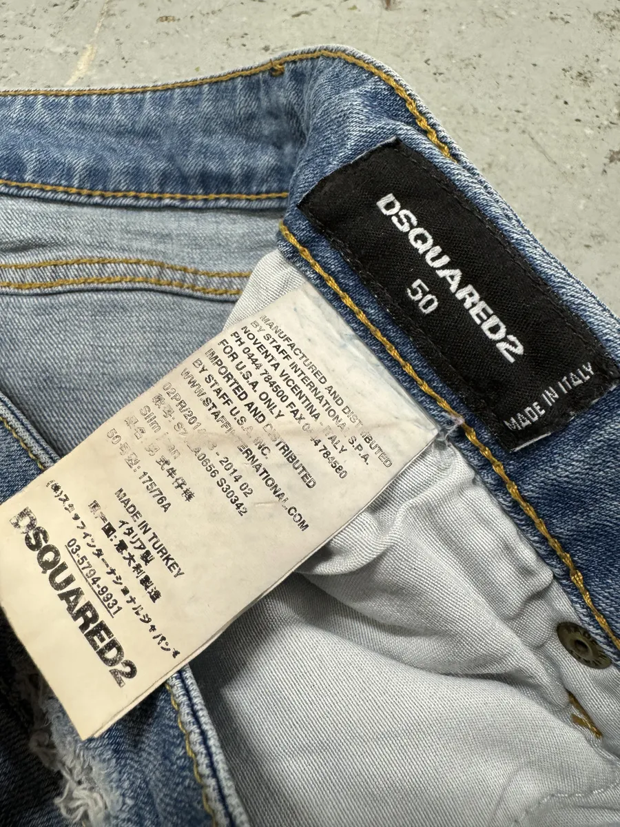 AW2014 DSquared2 Blue Distressed Patchwork Slim Denim Jeans - Image 9