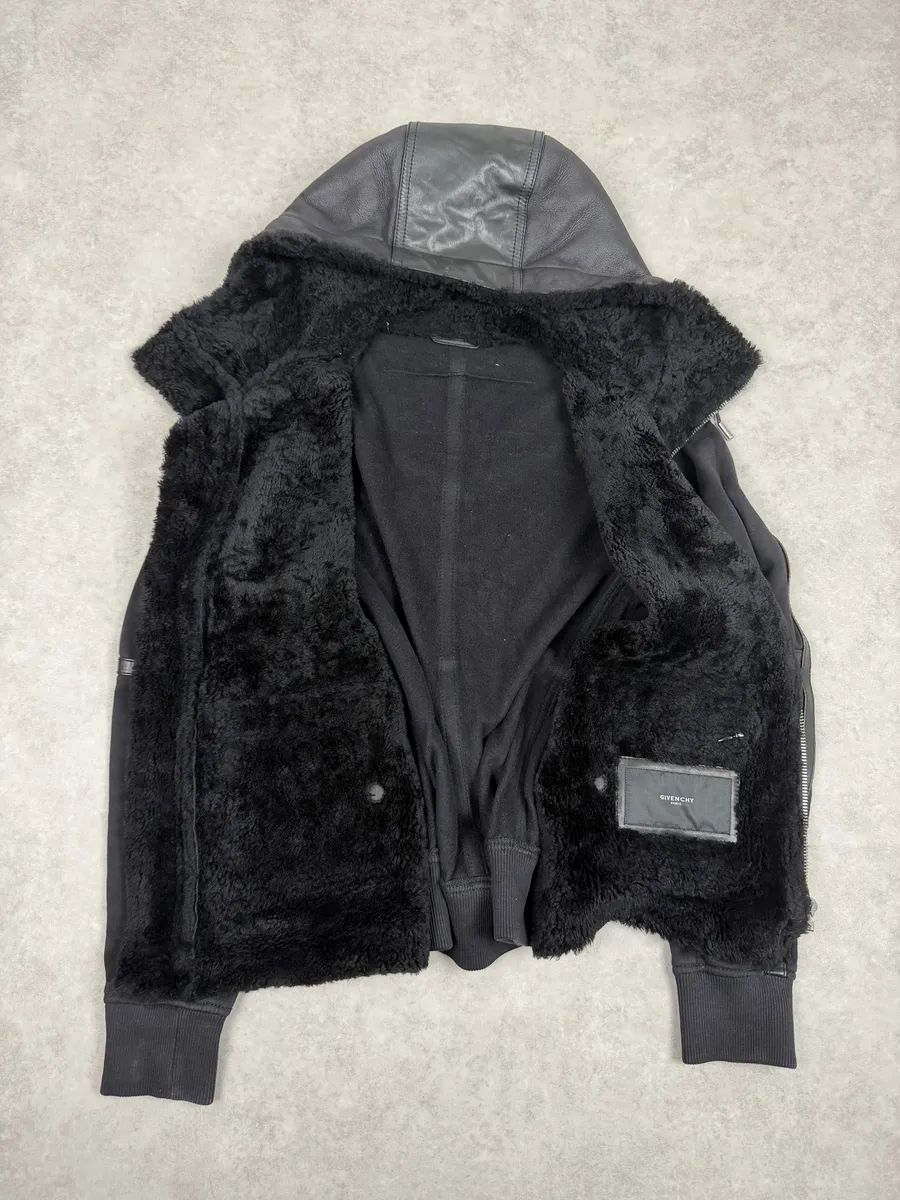 AW2014 Givenchy Black Leather Shearling Hooded Jacket by Riccardo Tisci - Image 4