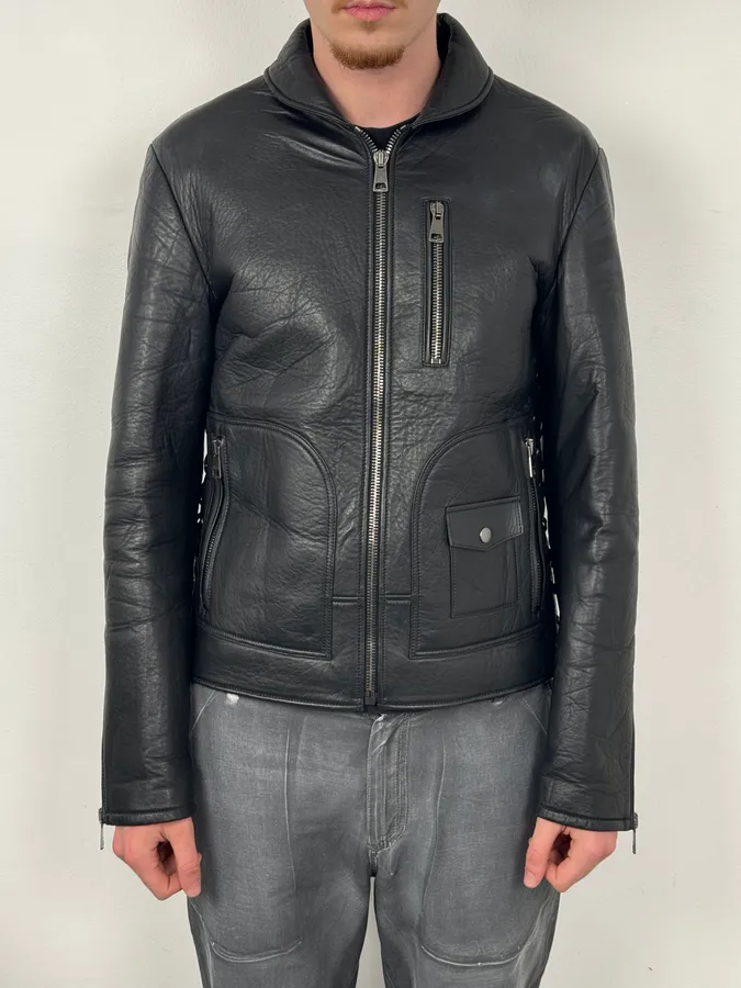 AW2014 Gucci Black Laced Biker Leather Jacket by Frida Giannini - Image 3