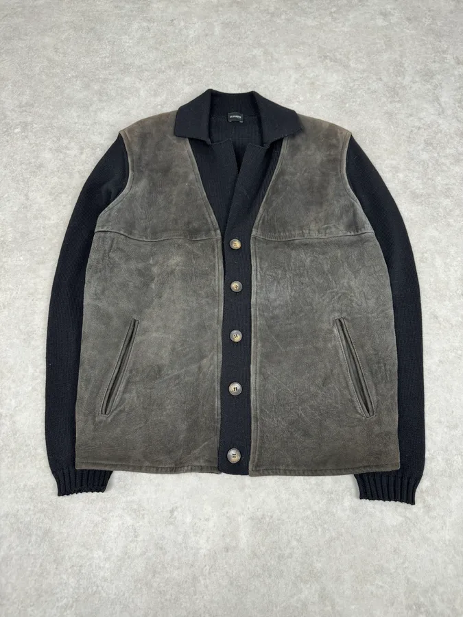 AW2014 Jil Sander Black Wool & Grey Leather Jacket