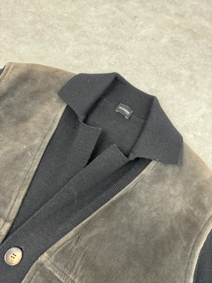 AW2014 Jil Sander Black Wool & Grey Leather Jacket - Image 5