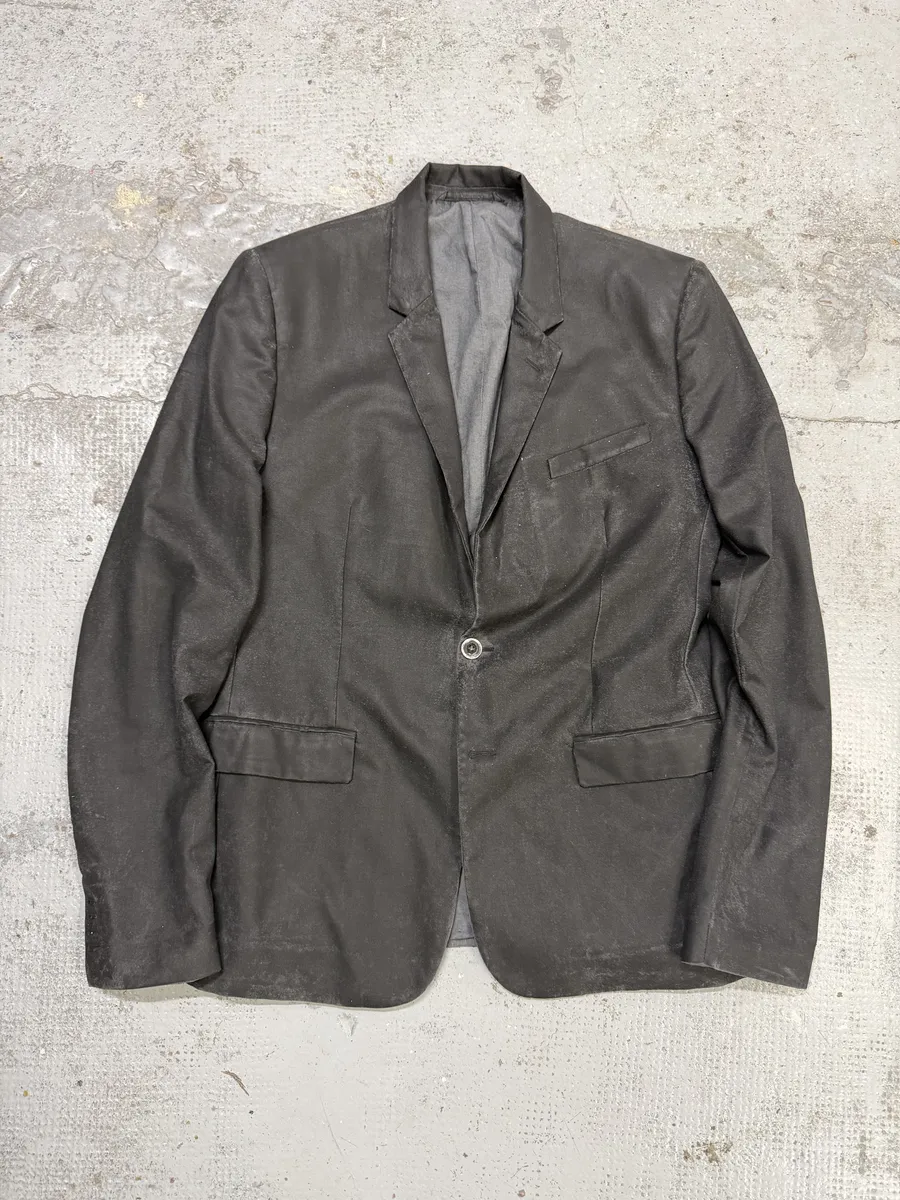 AW2014 Maison Margiela Black Waxed Wool Obscure Blazer Jacket