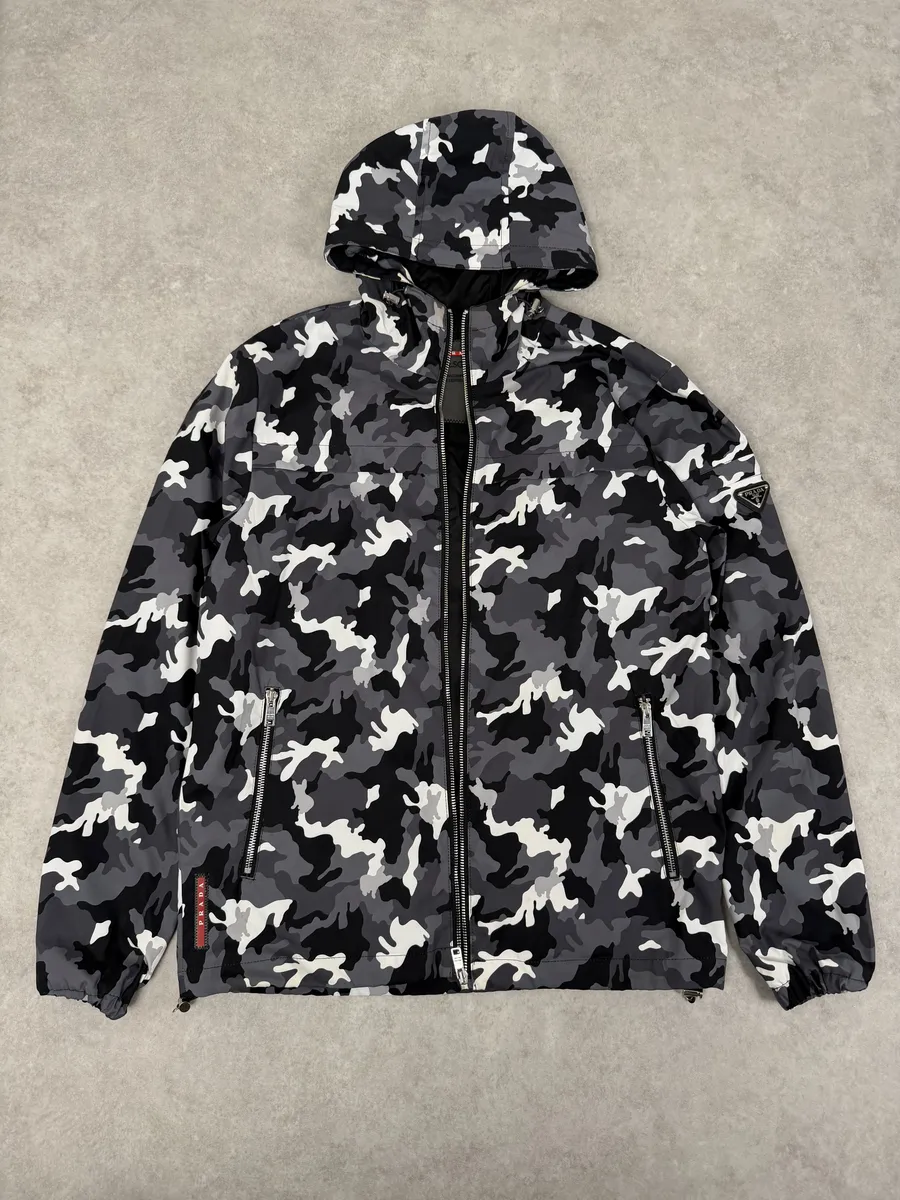 AW2014 Prada Camo Black & White Windbreaker Jacket - Image 6