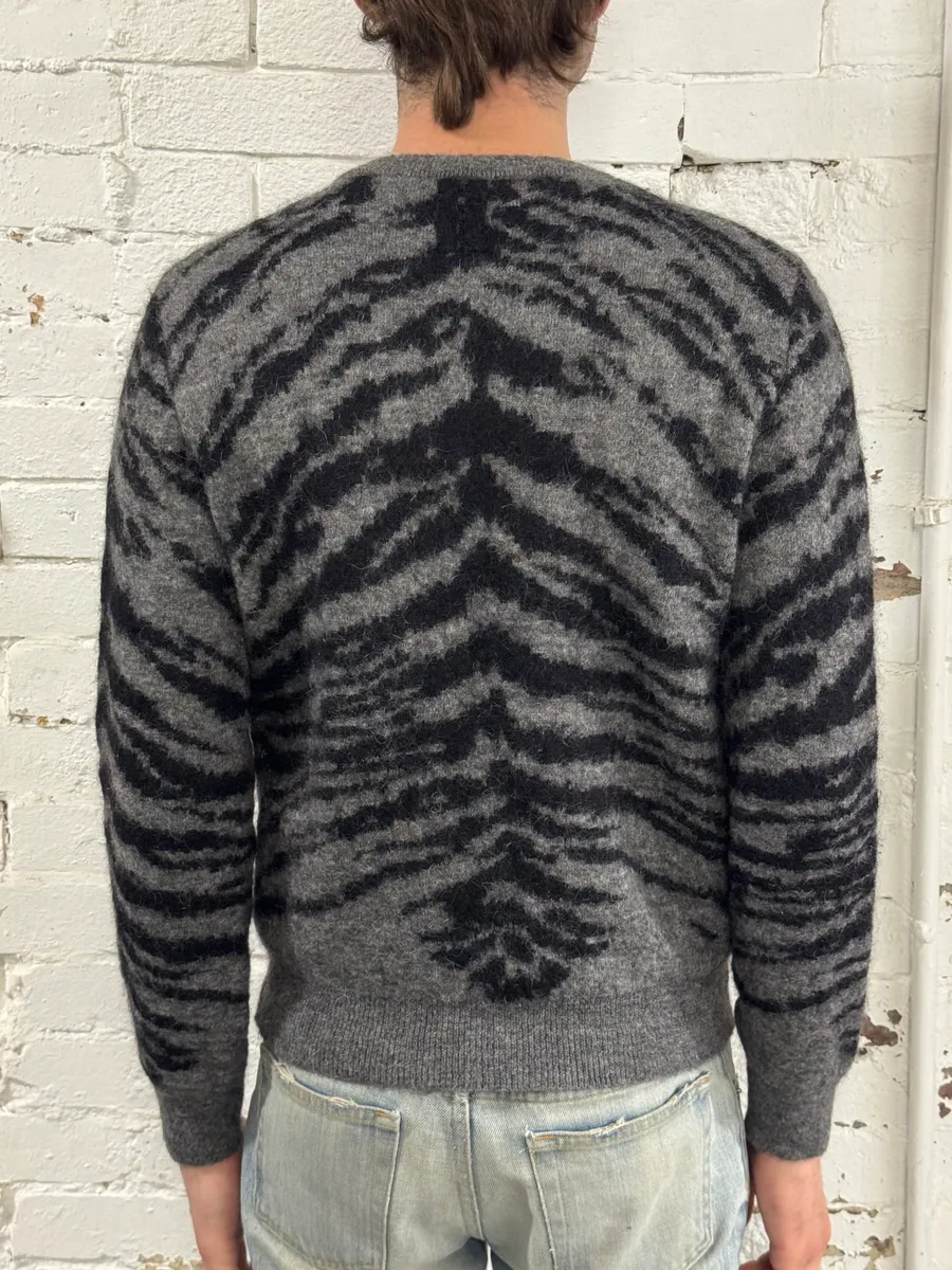 AW2014 Saint Laurent Tiger Stripes Grey Mohair Sweater - Image 3
