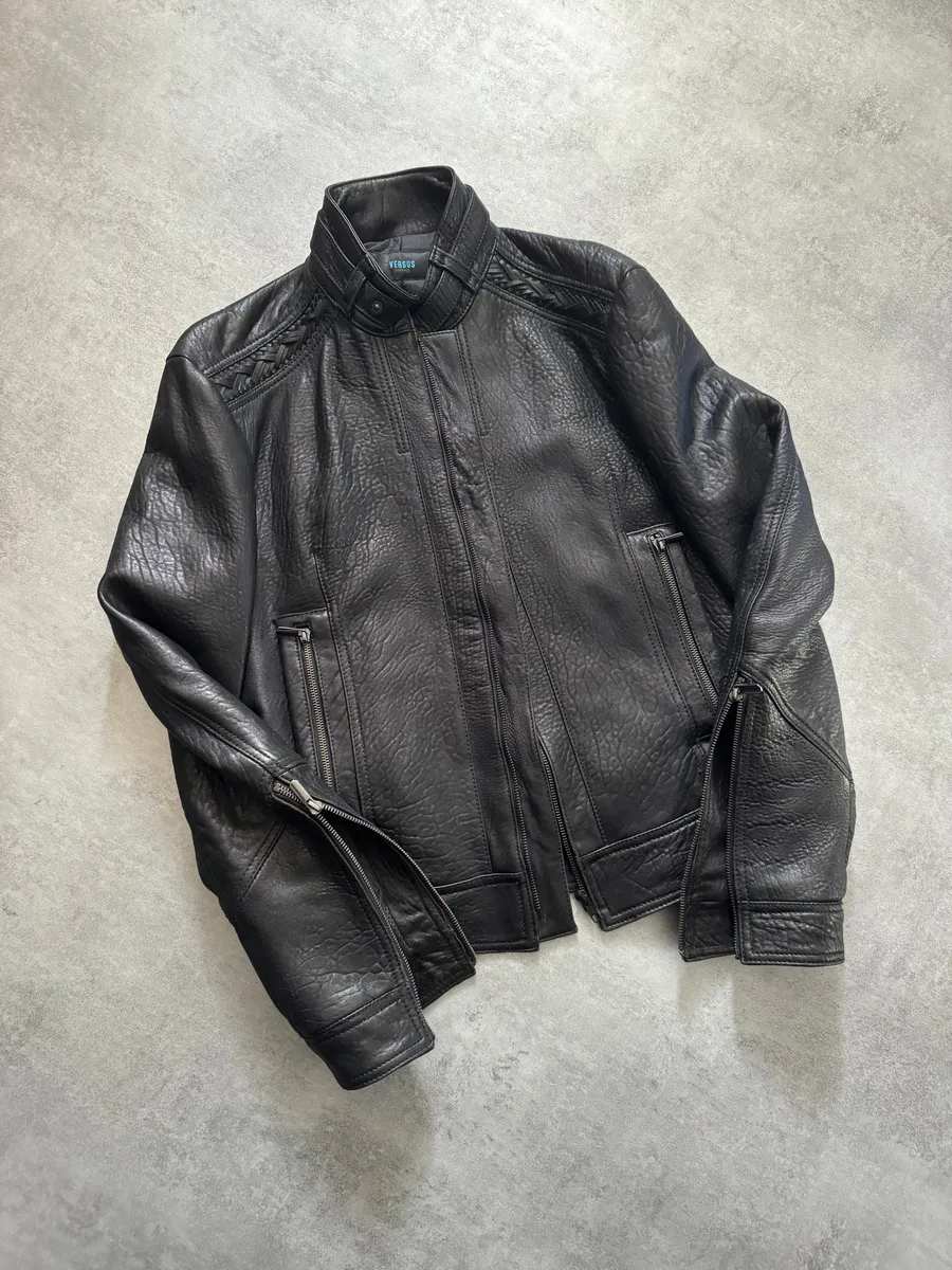 AW2014 Versace Persian Raw Dark Leather Jacket - Image 3