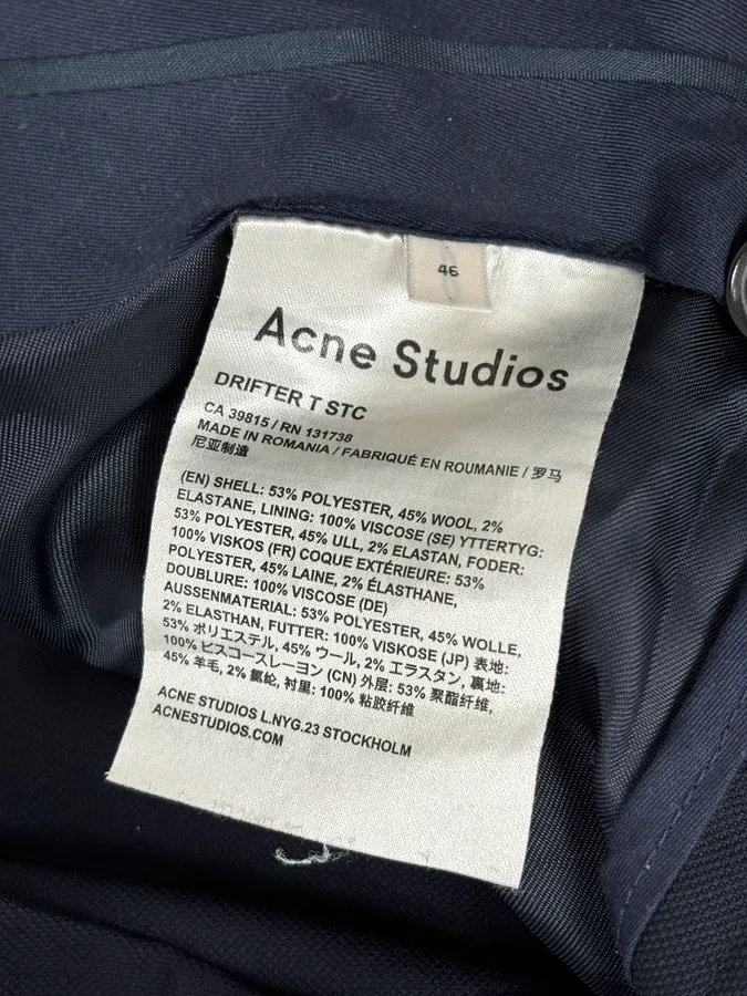 AW2015 Acne Studios Navy Slim Wool Drifter Trousers - Image 10