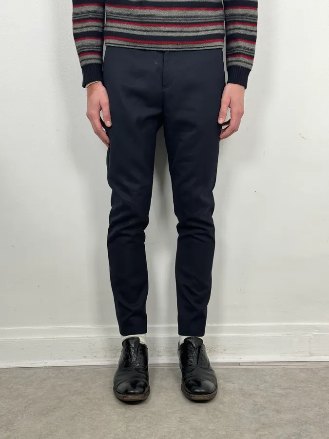 AW2015 Acne Studios Navy Slim Wool Drifter Trousers - Image 2