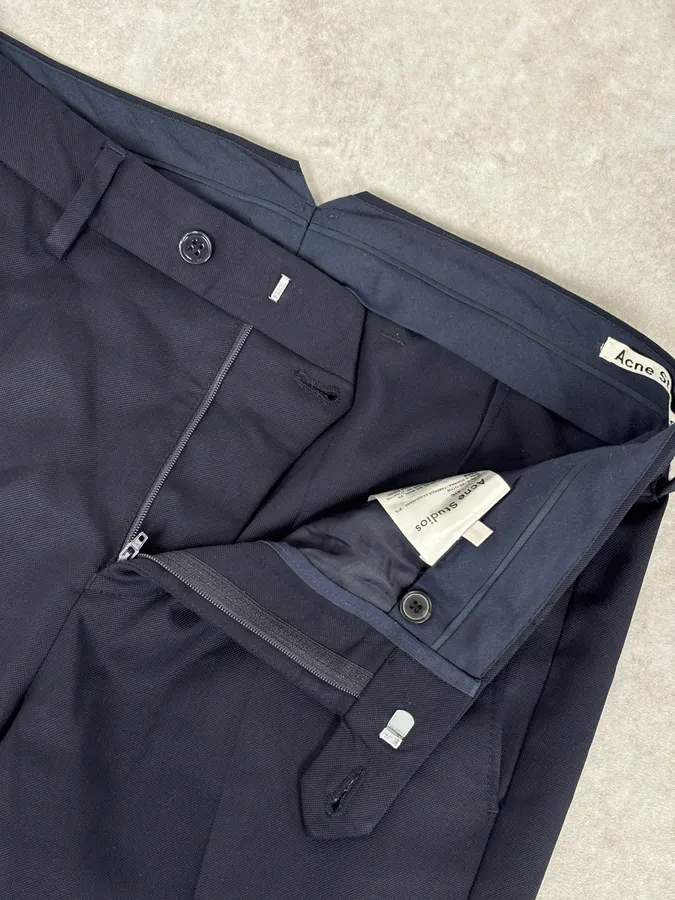 AW2015 Acne Studios Navy Slim Wool Drifter Trousers - Image 8