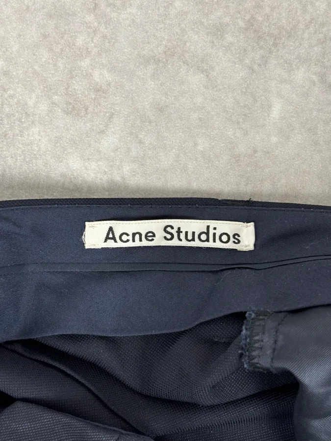 AW2015 Acne Studios Navy Slim Wool Drifter Trousers - Image 9