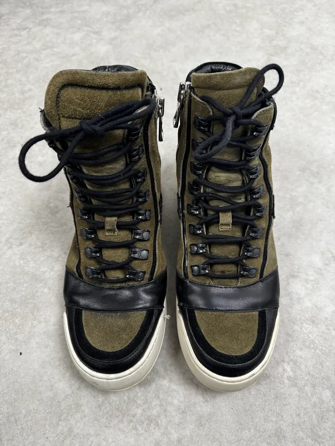 AW2015 Balmain H&M Khaki Suede Leather High Sneakers - Image 2