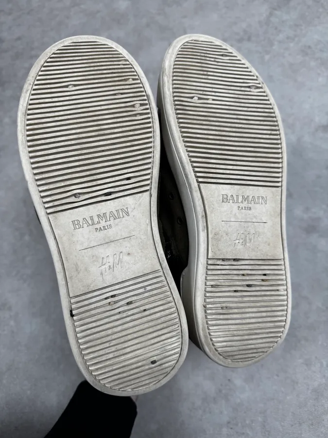 AW2015 Balmain H&M Khaki Suede Leather High Sneakers - Image 7