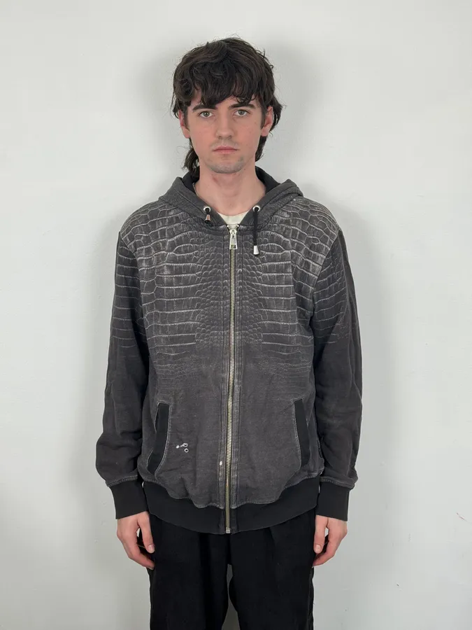 AW2015 Cavalli Grey Obscure Crocodile Effect Zip-up Hoodie - Image 2