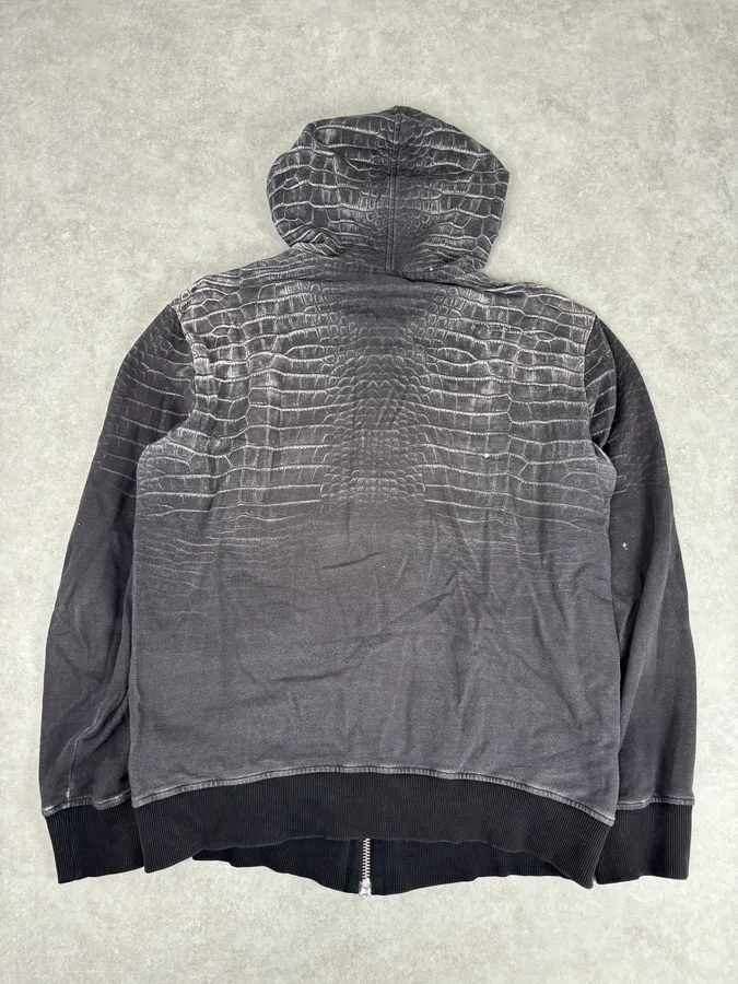 AW2015 Cavalli Grey Obscure Crocodile Effect Zip-up Hoodie - Image 5