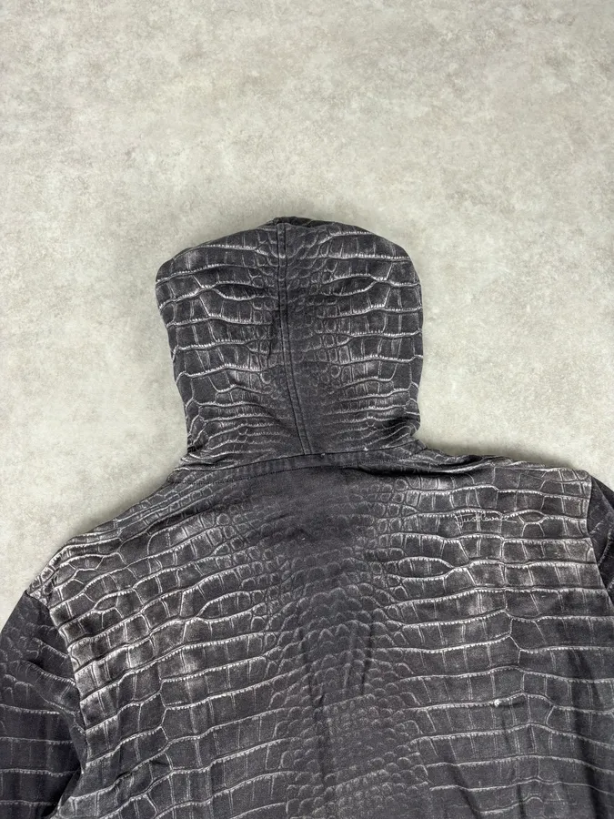AW2015 Cavalli Grey Obscure Crocodile Effect Zip-up Hoodie - Image 6