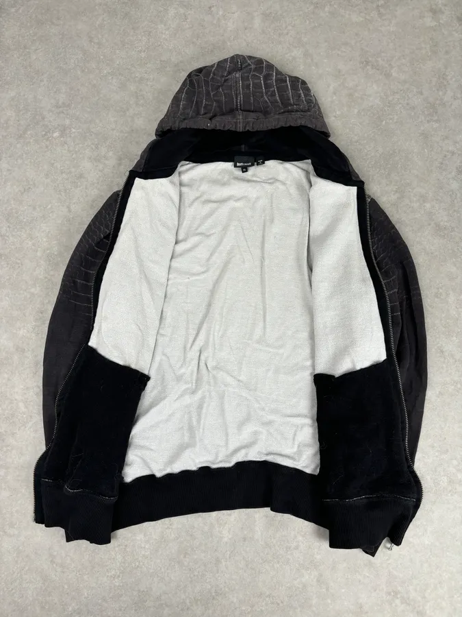 AW2015 Cavalli Grey Obscure Crocodile Effect Zip-up Hoodie - Image 7