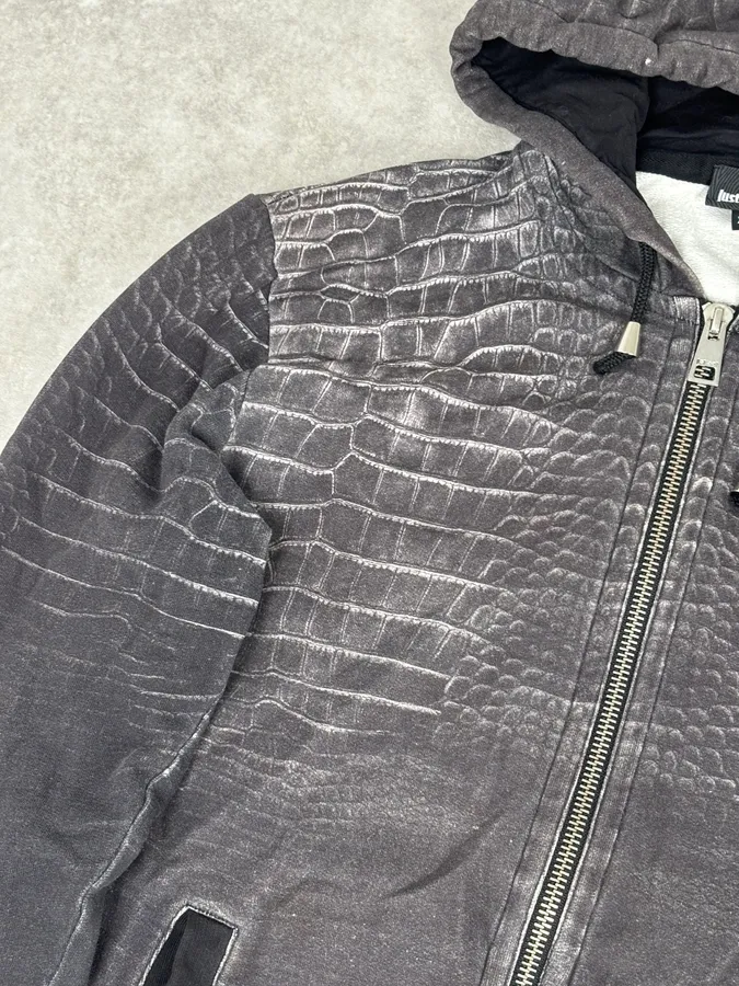 AW2015 Cavalli Grey Obscure Crocodile Effect Zip-up Hoodie - Image 8
