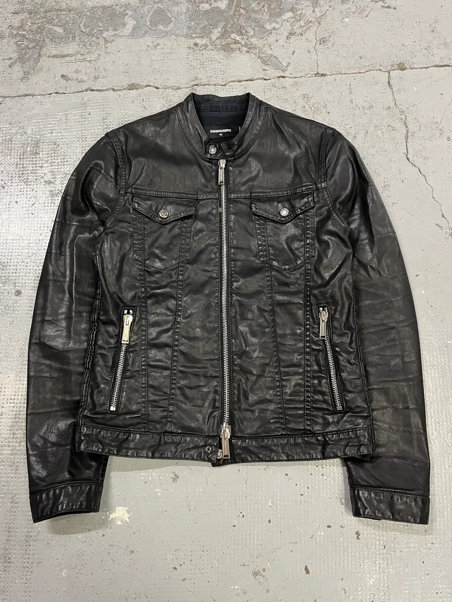 AW2015 Dsquared2 Biker Waxed Black Jacket - Image 4