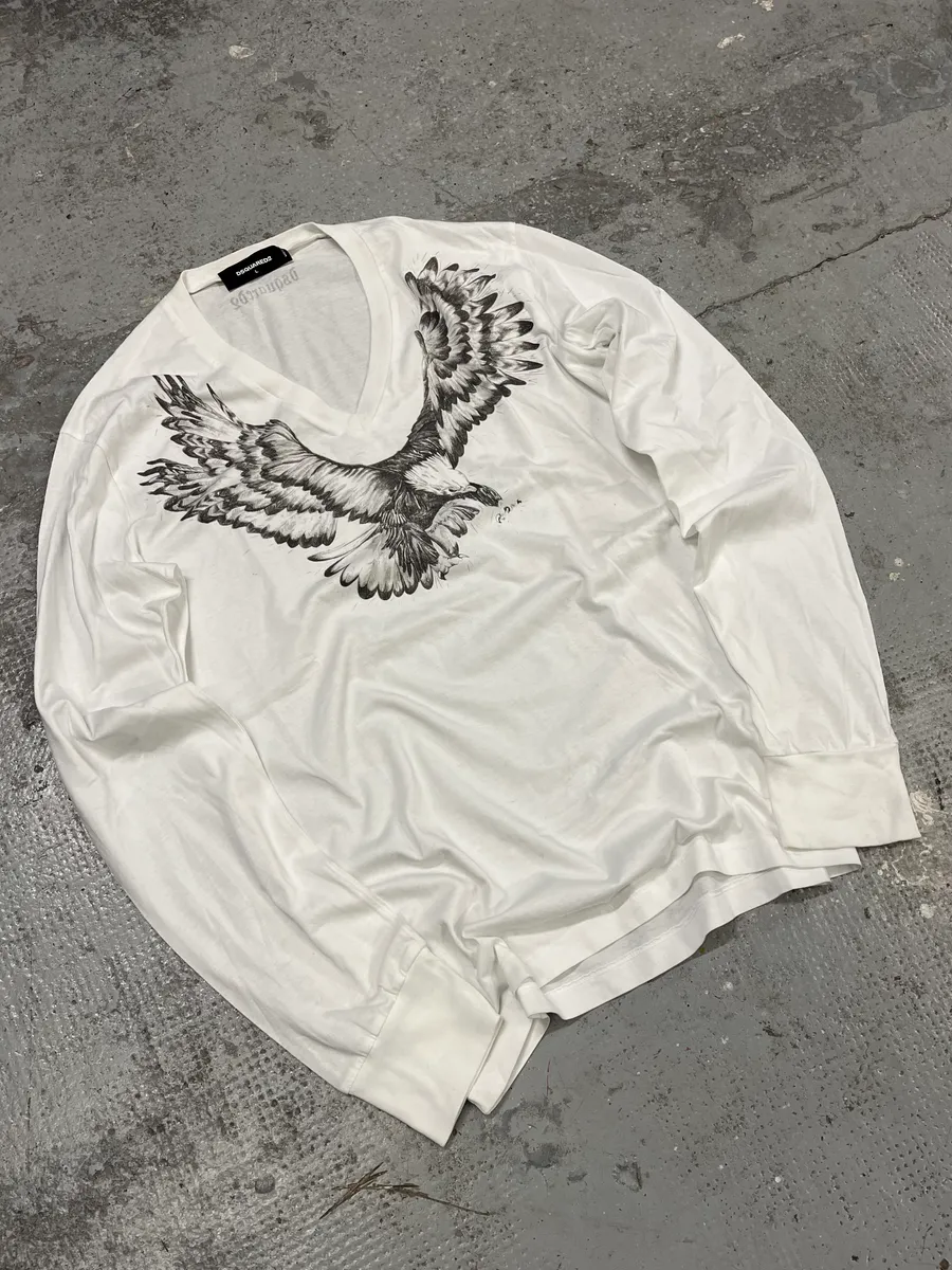 AW2015 Dsquared2 Eagle V-Neck White Longsleeves - Image 4