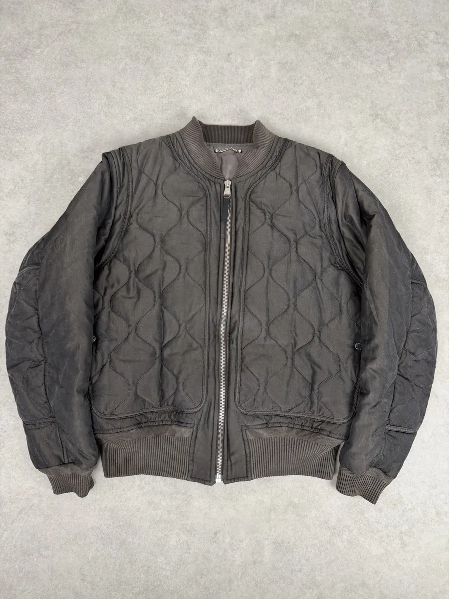 AW2015 Louis Vuitton Taupe Silk Quilted Bomber Jacket