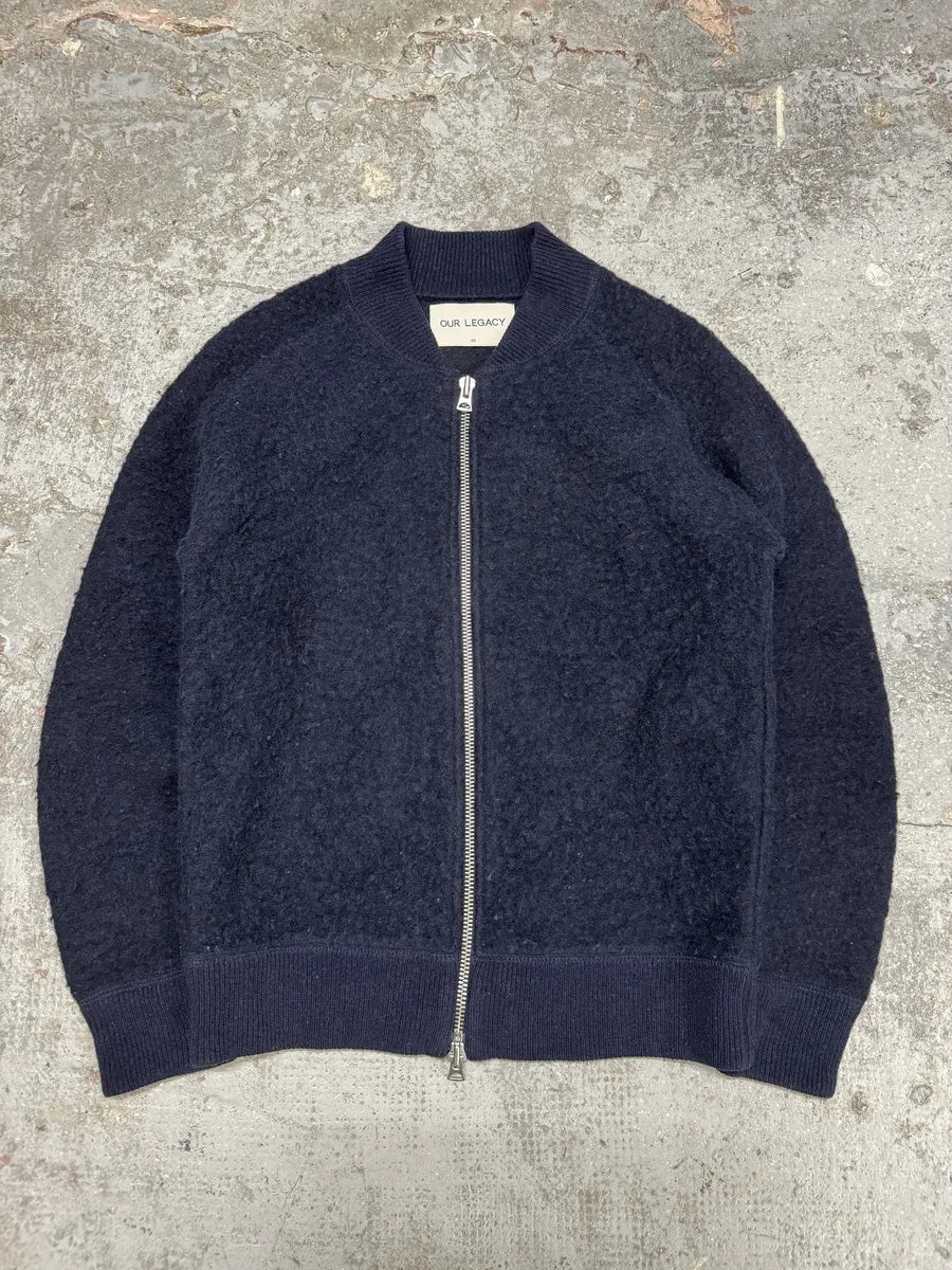 AW2015 Our Legacy Wool Shaggy Navy Zip-Up Sweater