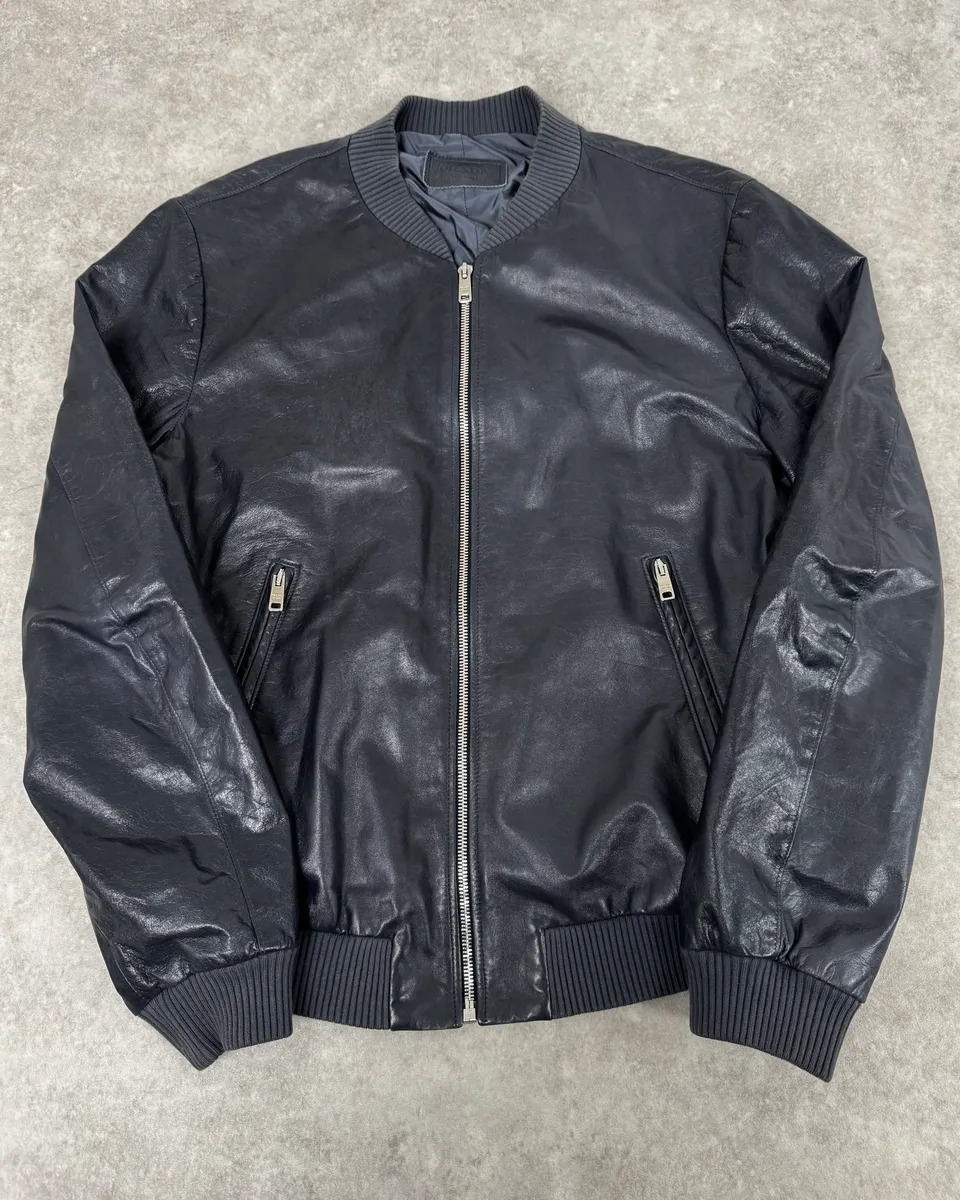 AW2015 Prada Navy Leather Bomber Jacket