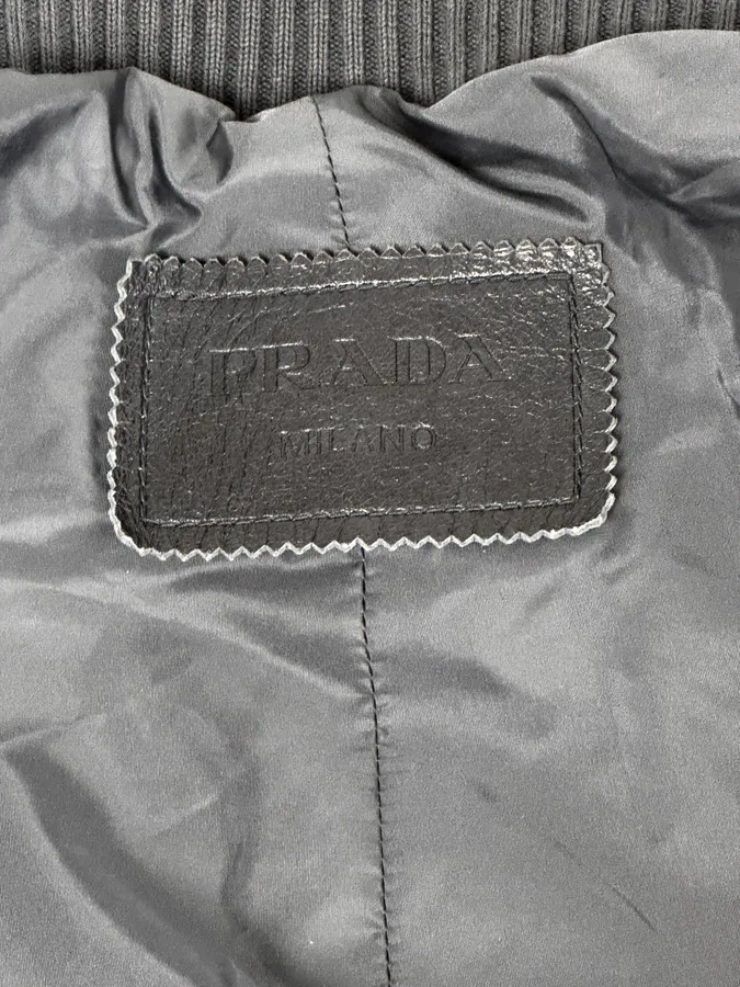 AW2015 Prada Navy Leather Bomber Jacket - Image 10