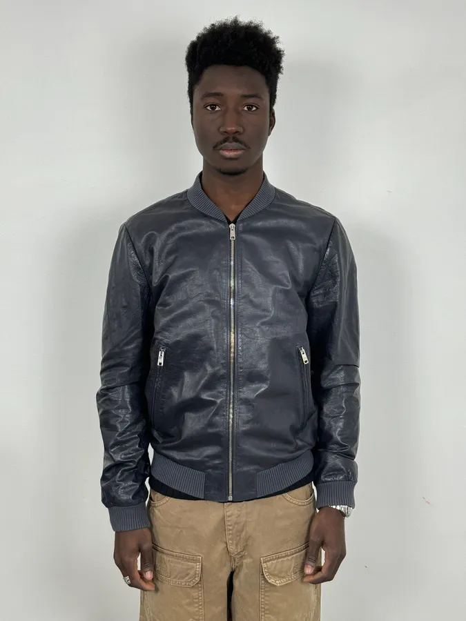 AW2015 Prada Navy Leather Bomber Jacket - Image 2