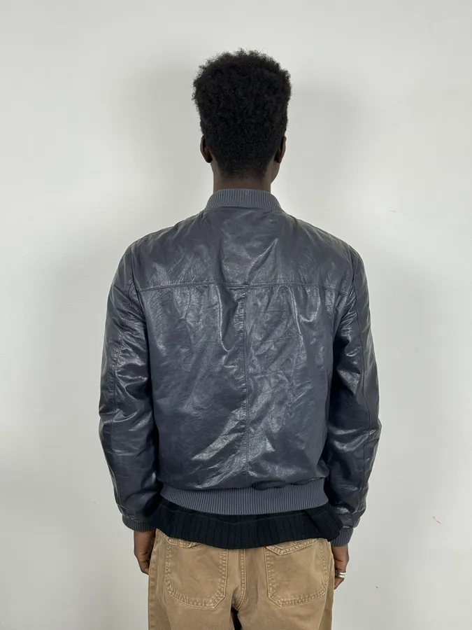 AW2015 Prada Navy Leather Bomber Jacket - Image 3