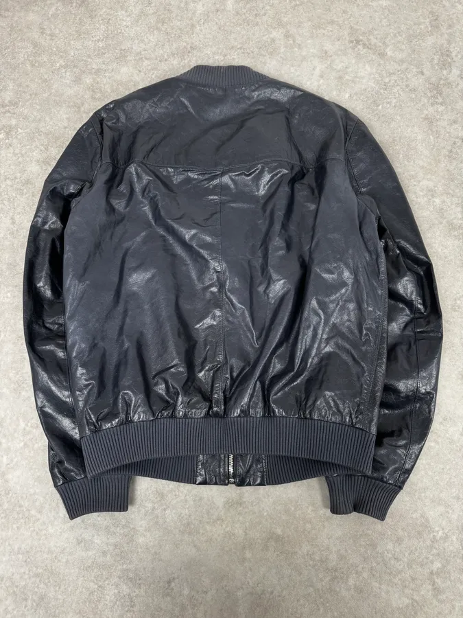 AW2015 Prada Navy Leather Bomber Jacket - Image 4