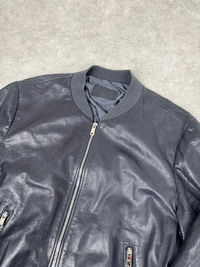 AW2015 Prada Navy Leather Bomber Jacket - Image 5