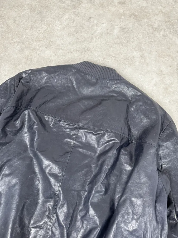 AW2015 Prada Navy Leather Bomber Jacket - Image 6