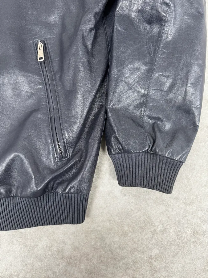 AW2015 Prada Navy Leather Bomber Jacket - Image 7
