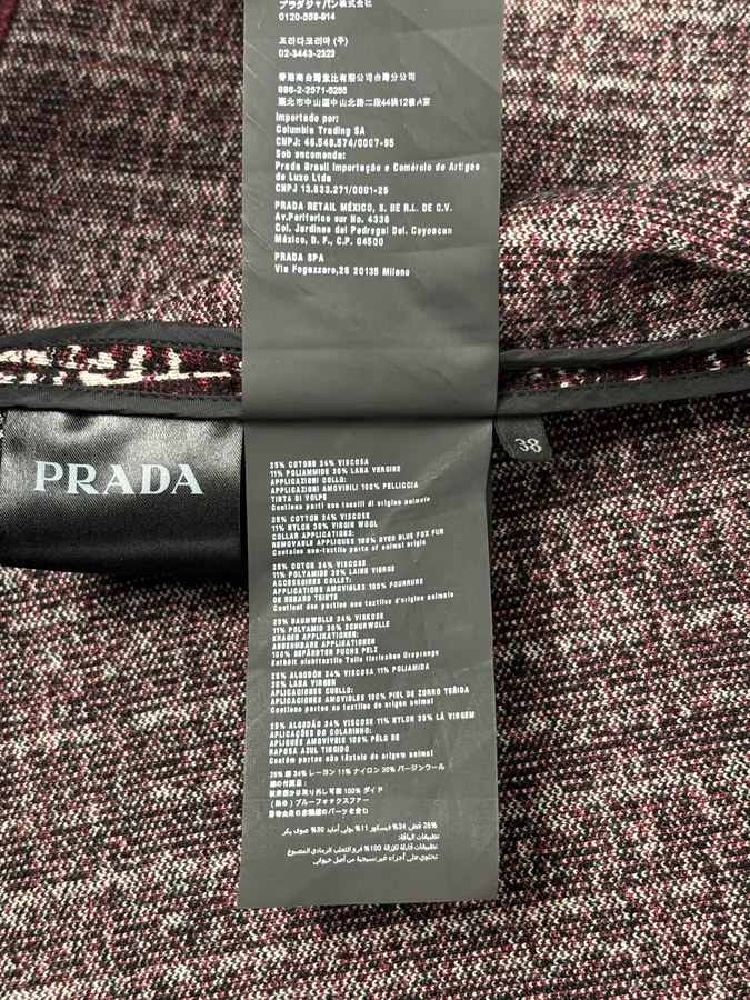 AW2015 Prada Textured Black & Bordeaux Tweed Long Coat - Image 12