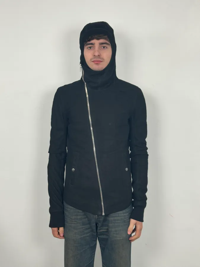 AW2015 Rick Owens Avant-Garde Black Asymmetrical Leather Jacket - Image 3