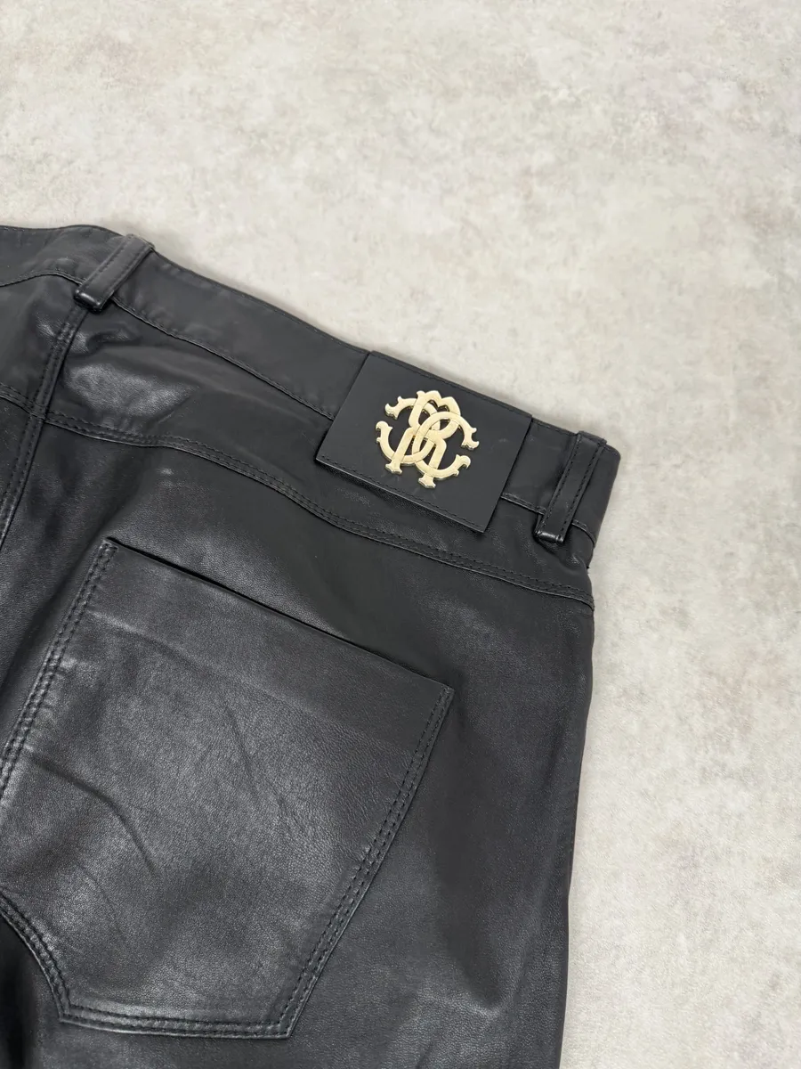 AW2015 Roberto Cavalli Premium Black Biker Leather Pants - Image 8