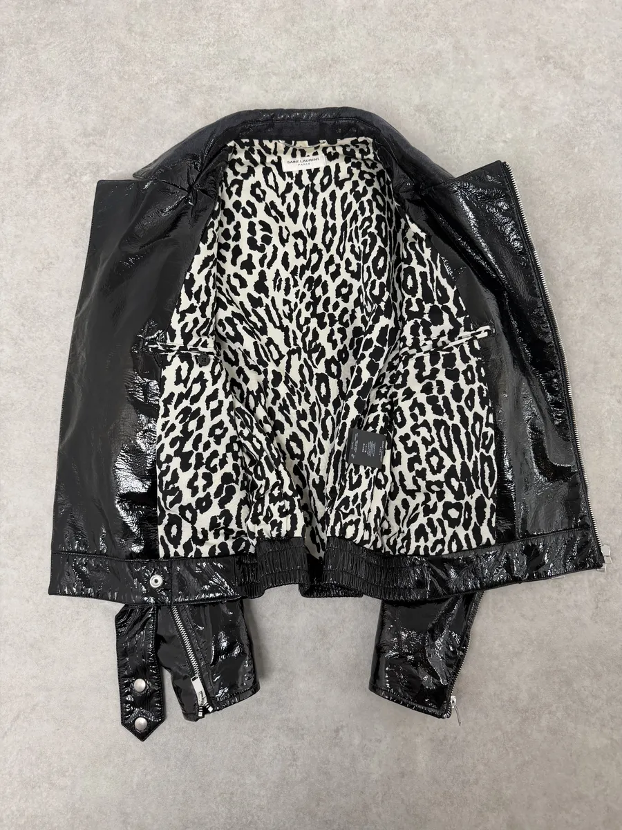 AW2015 Saint Laurent Black Patent Leather Multi Zip Jacket by Hedi Slimane - Image 8