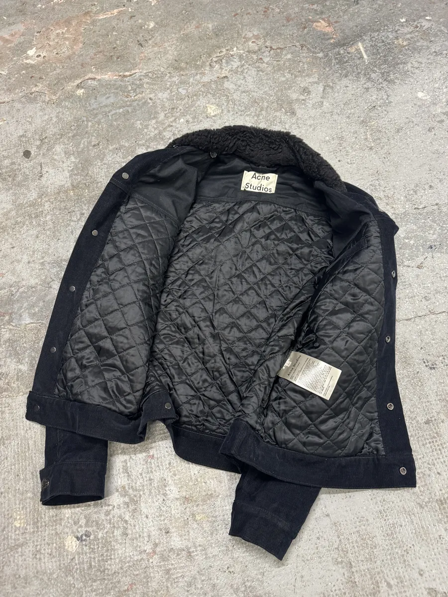 AW2016 Acne Studios Black Cord Padded Jacket With Sheepskin Collar - Image 10