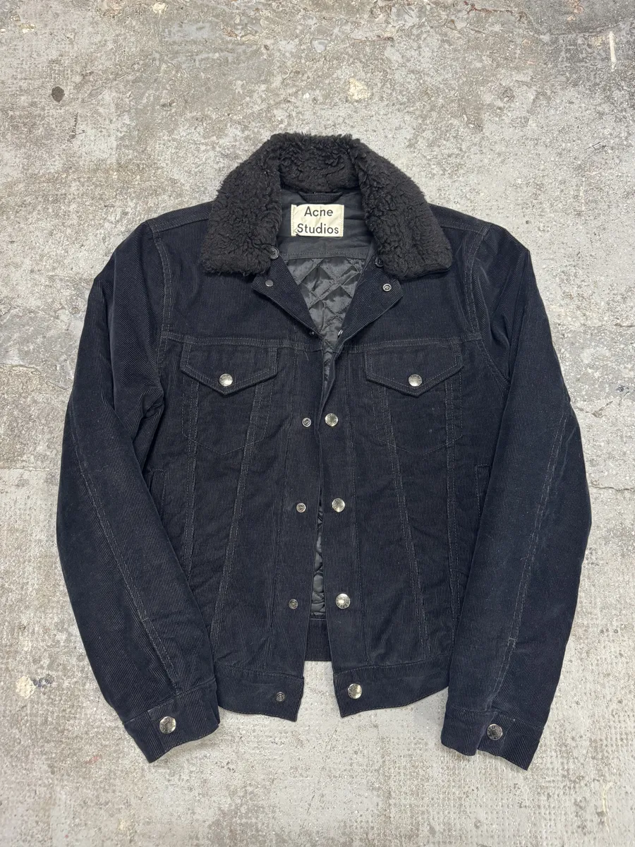 AW2016 Acne Studios Black Cord Padded Jacket With Sheepskin Collar - Image 6