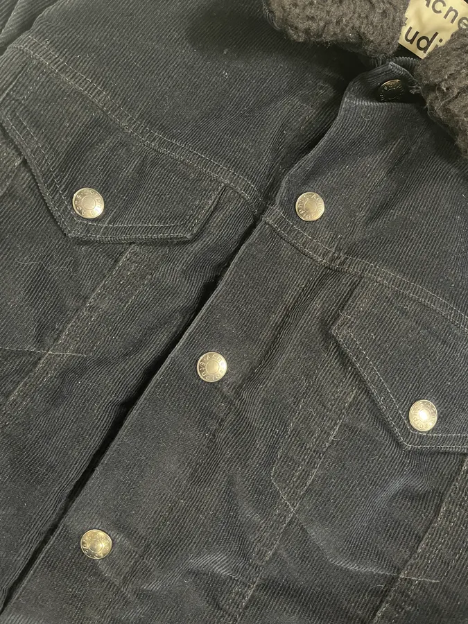AW2016 Acne Studios Navy Corduroy Fur Collar Trucker Jacket - Image 8