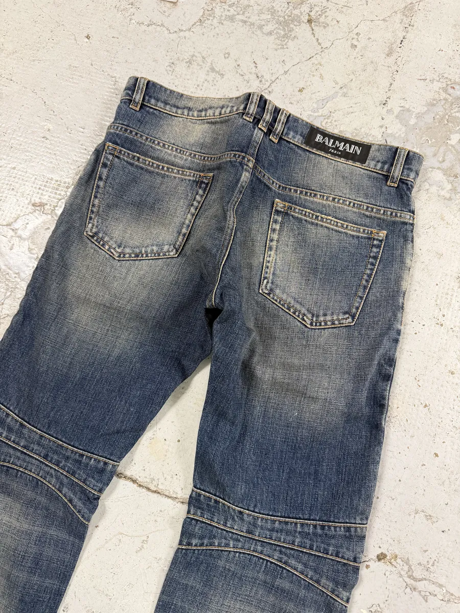 AW2016 Balmain Biker Blue Faded Denim Slim Jeans - Image 6