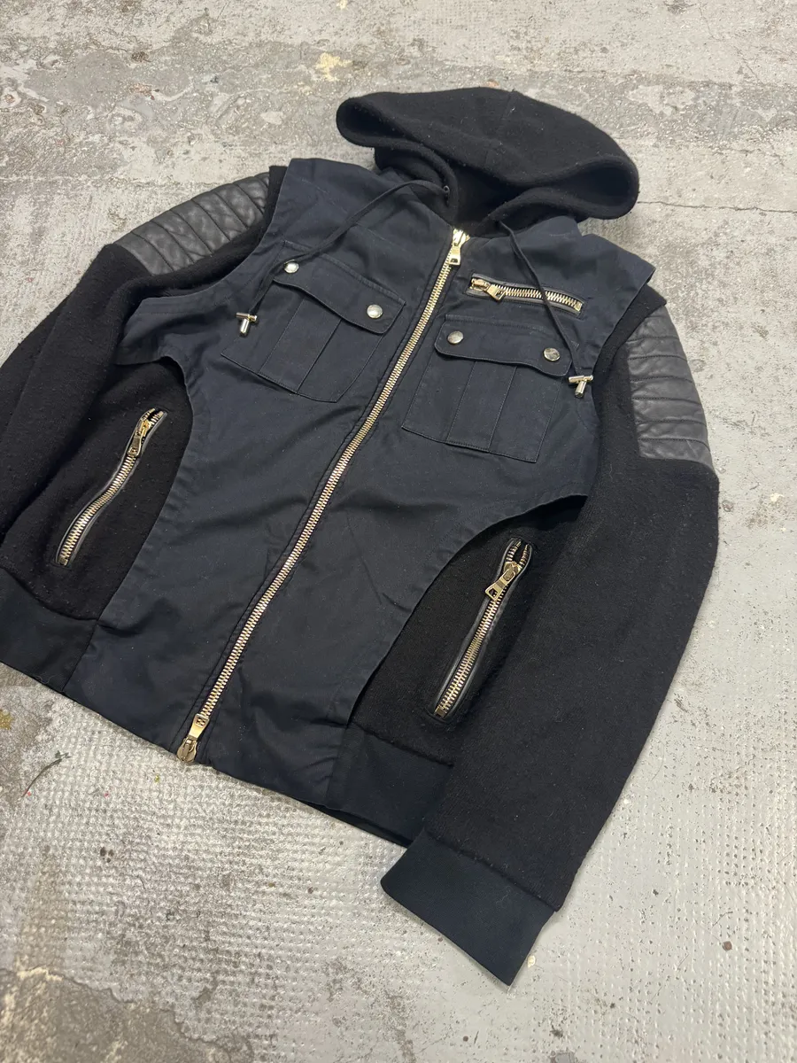 AW2016 Balmain Black Hybrid Biker Zip-up Hooded Jacket - Image 8