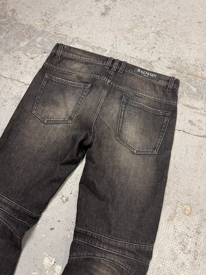 AW2016 Balmain Dark Grey Avant-Garde Biker Denim Jeans - Image 6