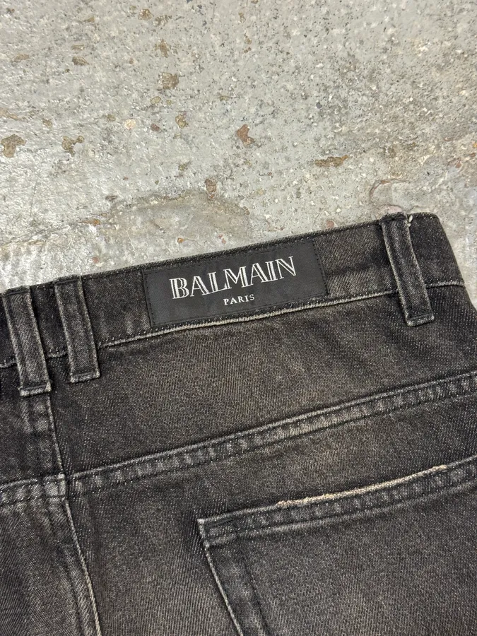 AW2016 Balmain Dark Grey Avant-Garde Biker Denim Jeans - Image 8